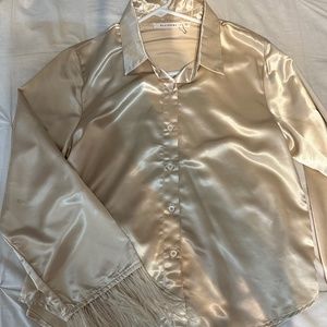 Silk button down  with feather sleeve